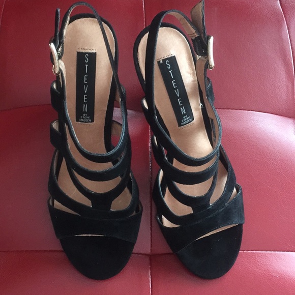 Steve Madden black suede platform sandals size 8 - Picture 2 of 8
